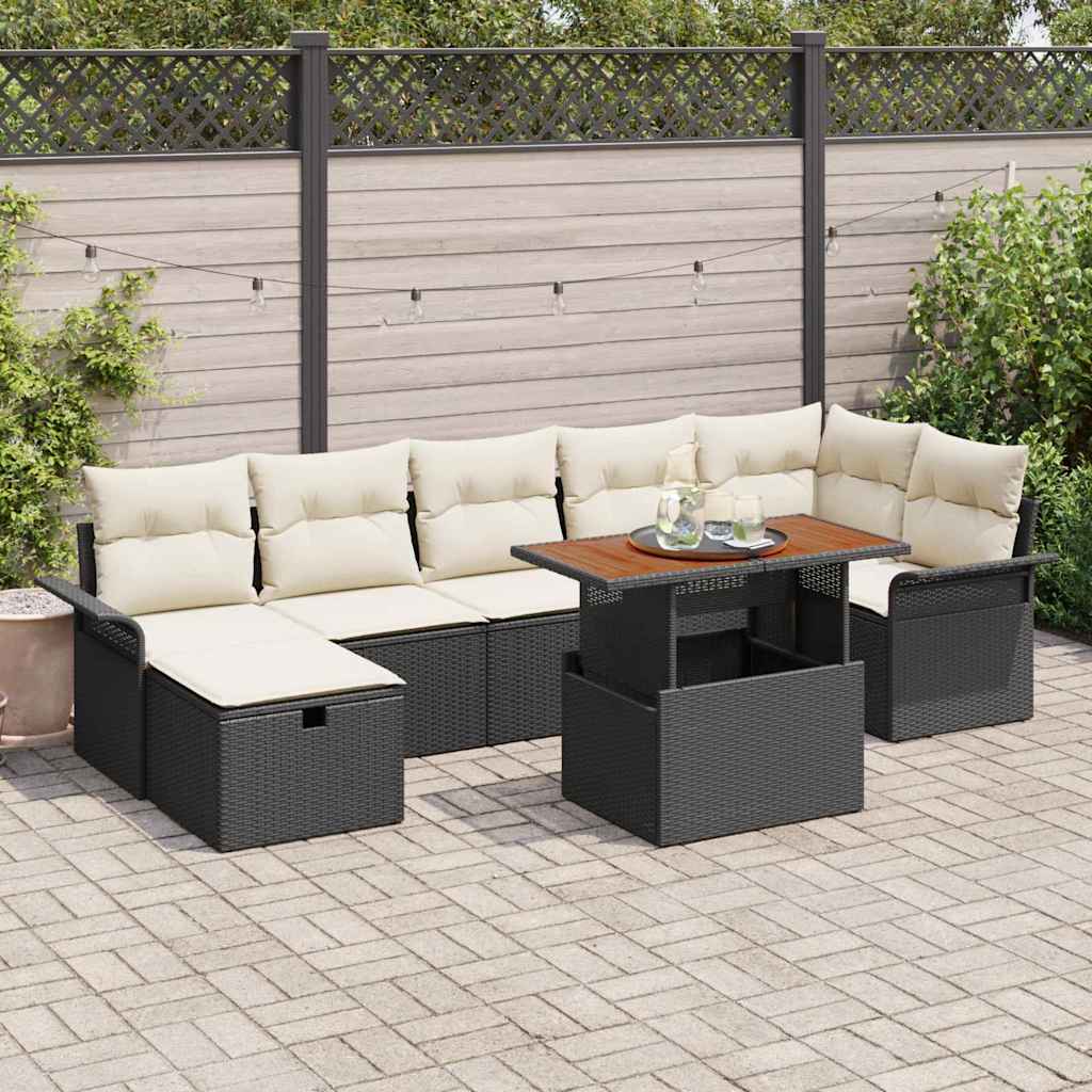 Garten-Sofa-Set mit Kissen 8 pcs Schwarz Poly Rattan